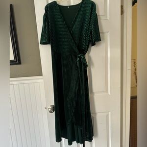 Plus 3XL Green Velvet Wrap Dress